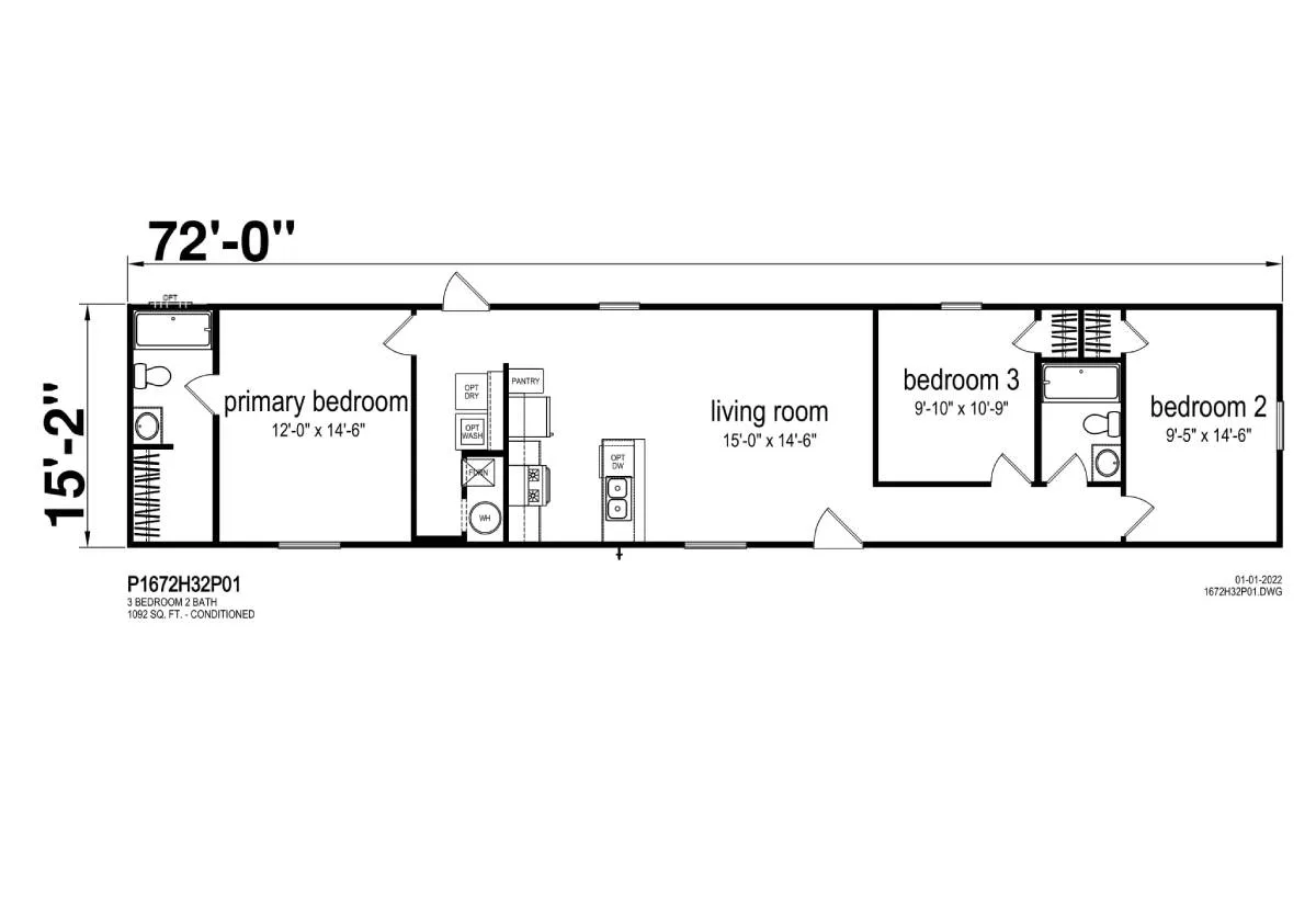 Prime 1666H32P01-261 floor plan, drawn by Champion Homes