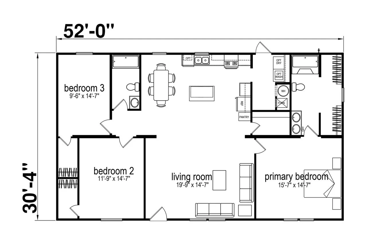 Prime 3252H32P01 floor plan, drawn by Champion Homes