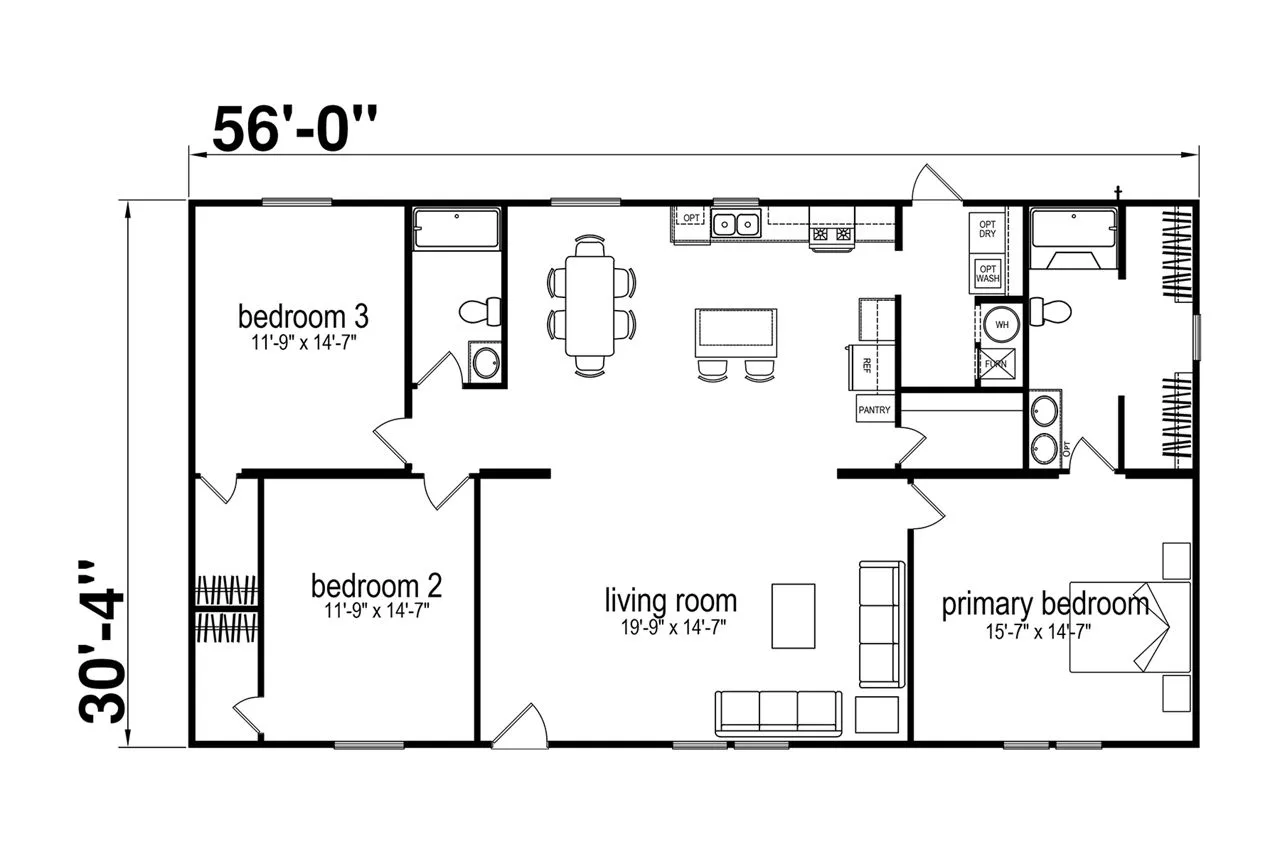 Prime 3256H32P03 floor plan, drawn by Champion Homes
