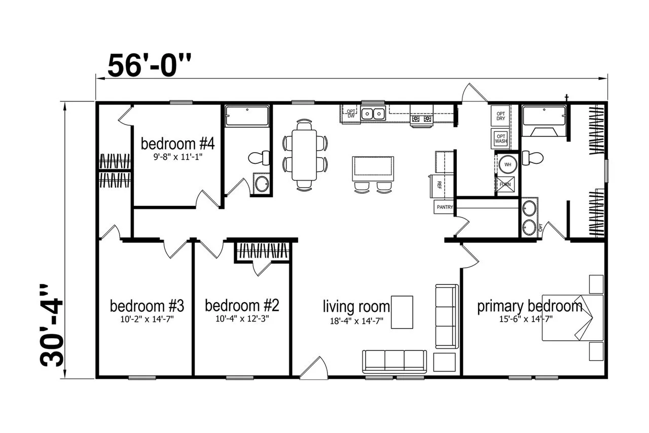 Prime 3256H42P03 floor plan, drawn by Champion Homes