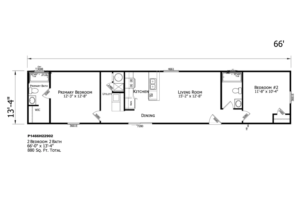 Prime Series / 1466H22902 floor plan, drawn by Champion Homes