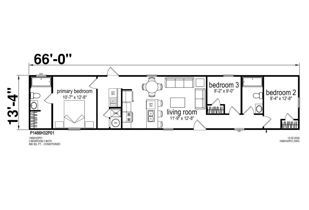 Prime Series / 1466H32P01 floor plan, drawn by Champion Homes