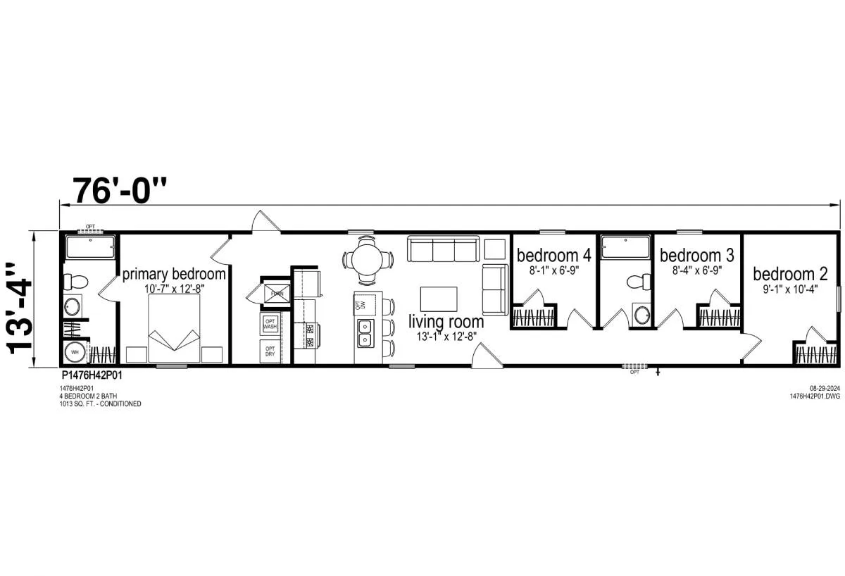 Prime Series / 1476H42P01 floor plan, drawn by Champion Homes
