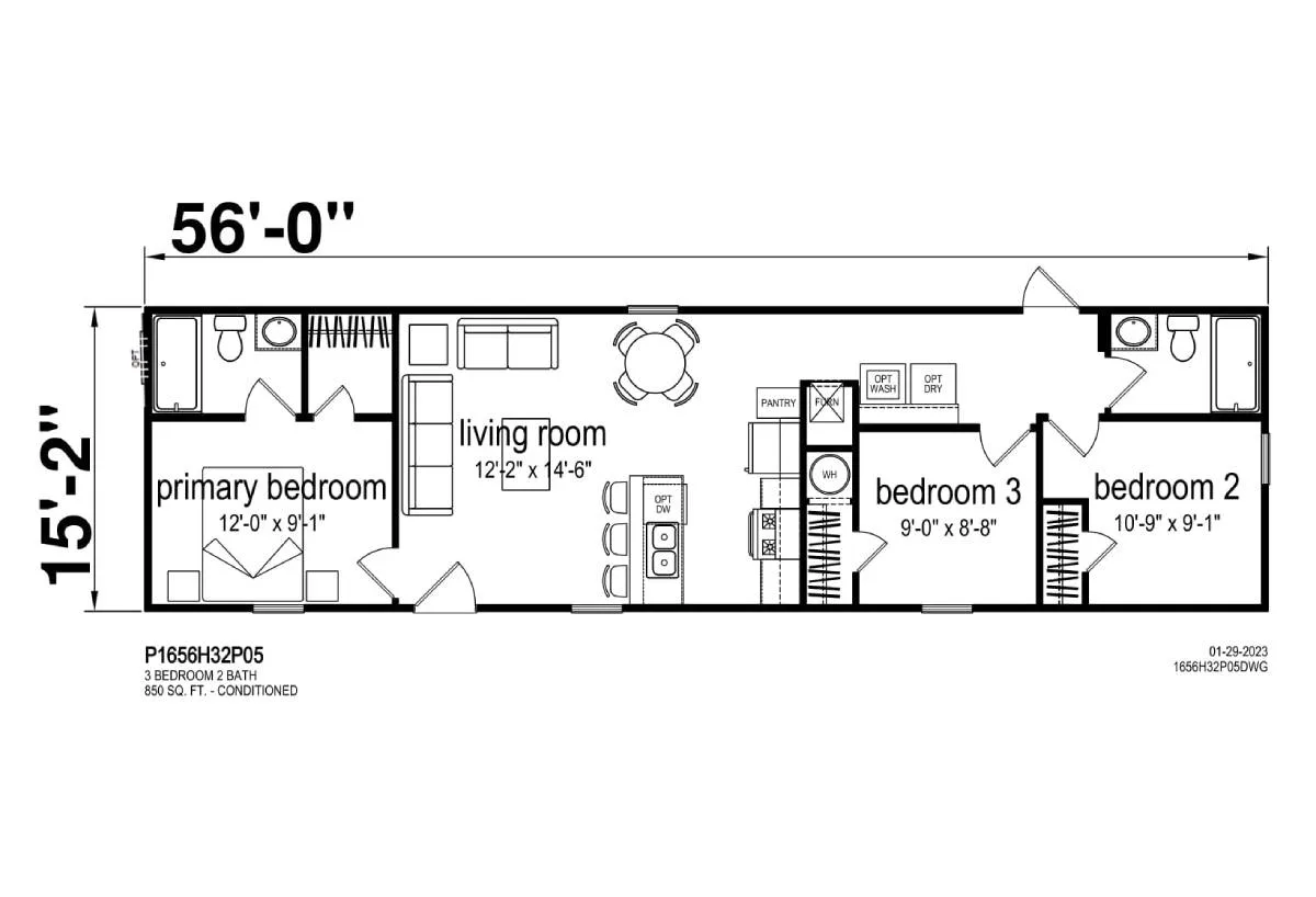 Prime Series / 1656H32P05 floor plan, drawn by Champion Homes