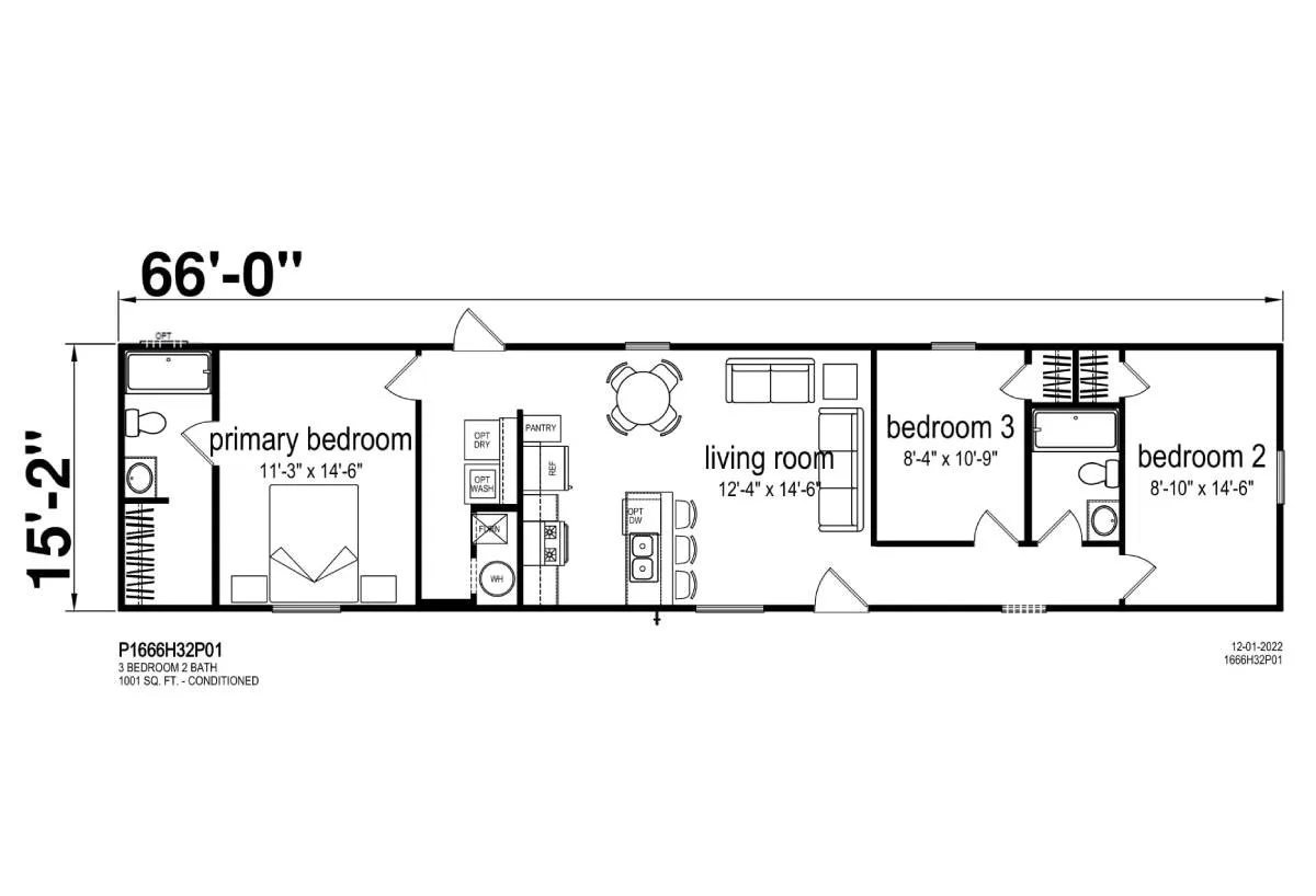 Prime Series / 1672H32P01 floor plan, drawn by Champion Homes