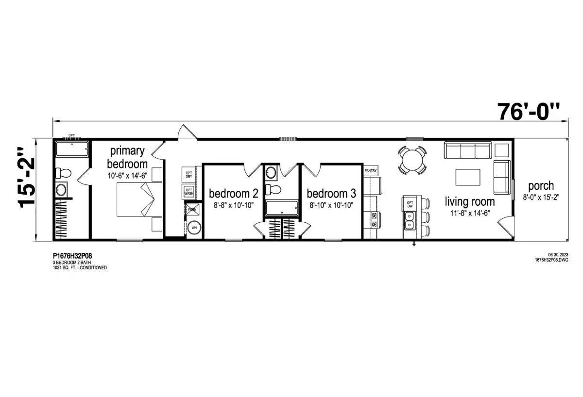 Prime Series / 1676H32P08 floor plan, drawn by Champion Homes