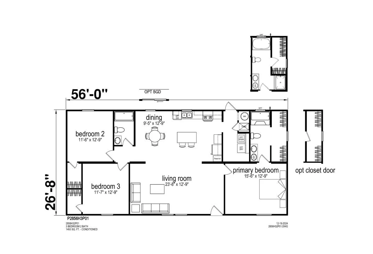 Prime Series / 2856H32P01 floor plan, drawn by Champion Homes