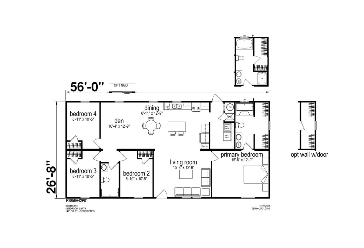 Prime Series / 2856H42P01 floor plan, drawn by Champion Homes