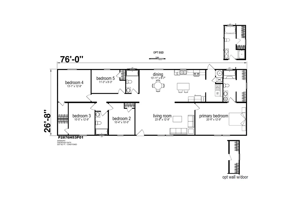 Prime Series / 2876H53P01 floor plan, drawn by Champion Homes