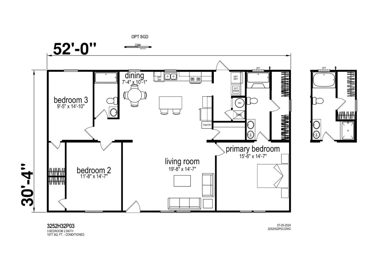Prime Series / 3252H32P03 floor plan, drawn by Champion Homes
