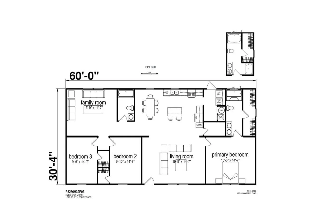 Prime Series / 3260H32P03 floor plan, drawn by Champion Homes