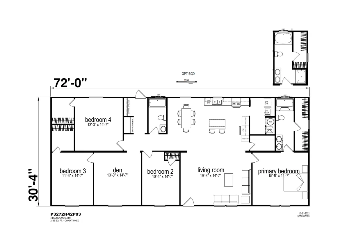 Prime Series / 3272H42P03 floor plan, drawn by Champion Homes