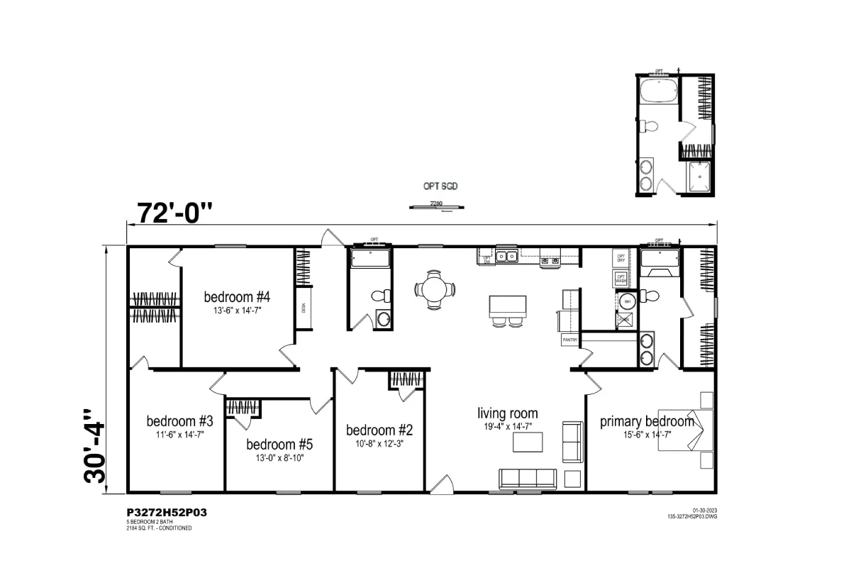 Prime Series / 3272H52P03 floor plan, drawn by Champion Homes
