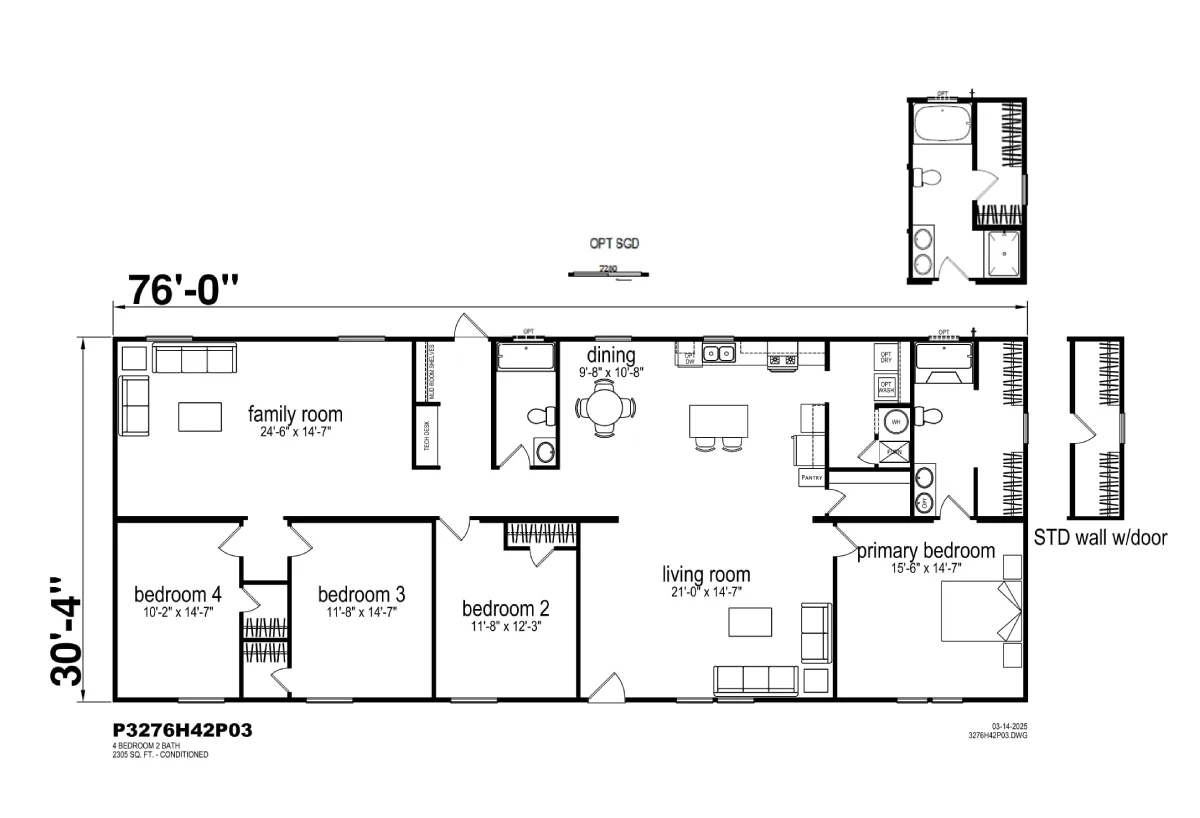Prime Series / 3276H42P03 floor plan, drawn by Champion Homes