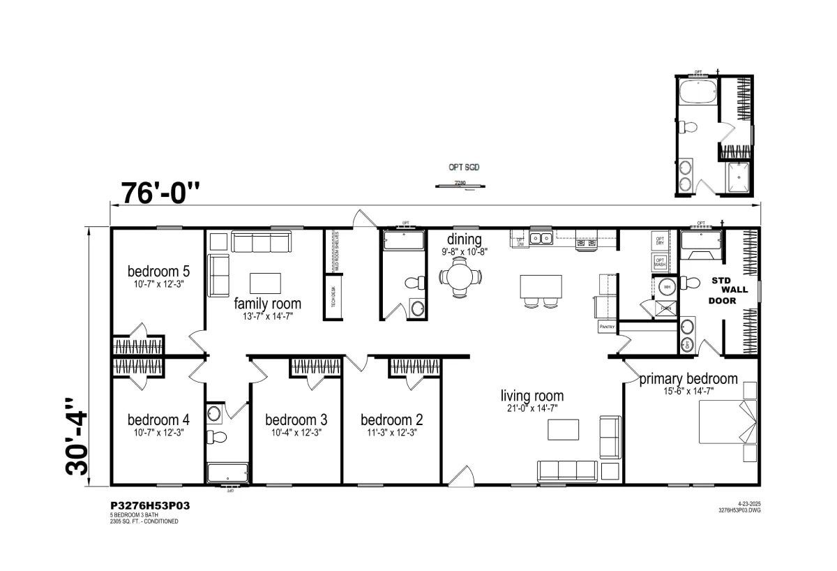 Prime Series / 3276H53P03 floor plan, drawn by Champion Homes