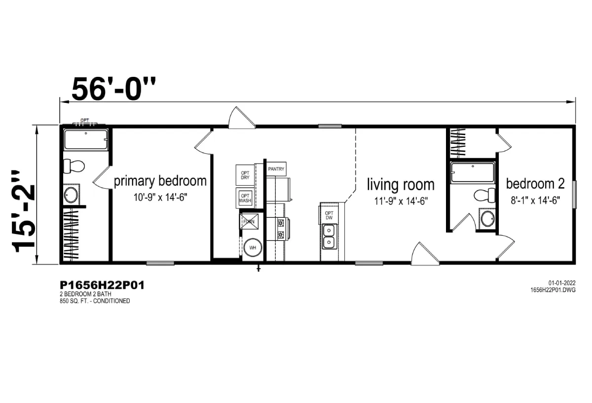 Prime Series / Barkley 1656H22P01 floor plan, drawn by Champion Homes
