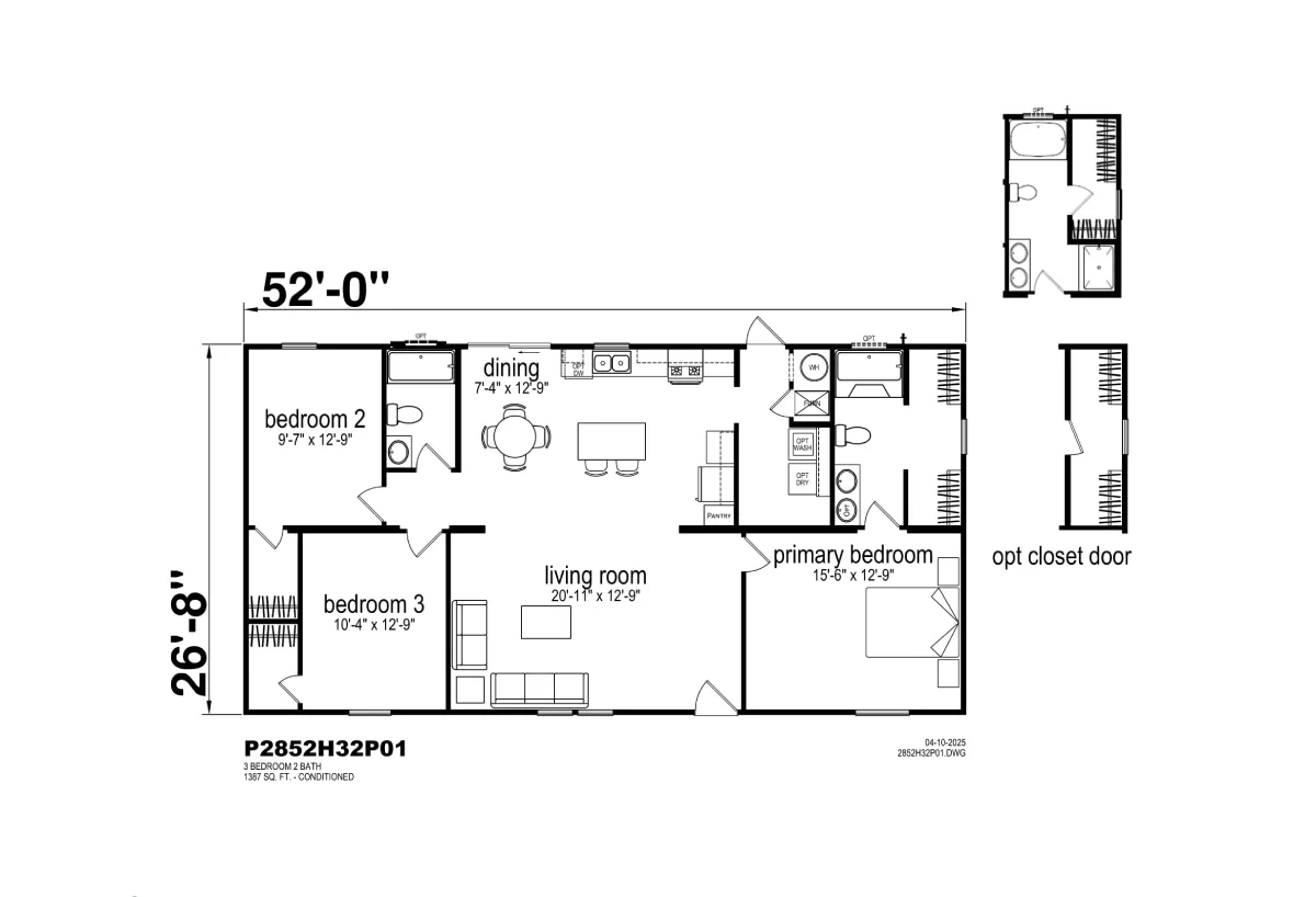 Prime Series / Mercer 2852H32P01 floor plan, drawn by Champion Homes