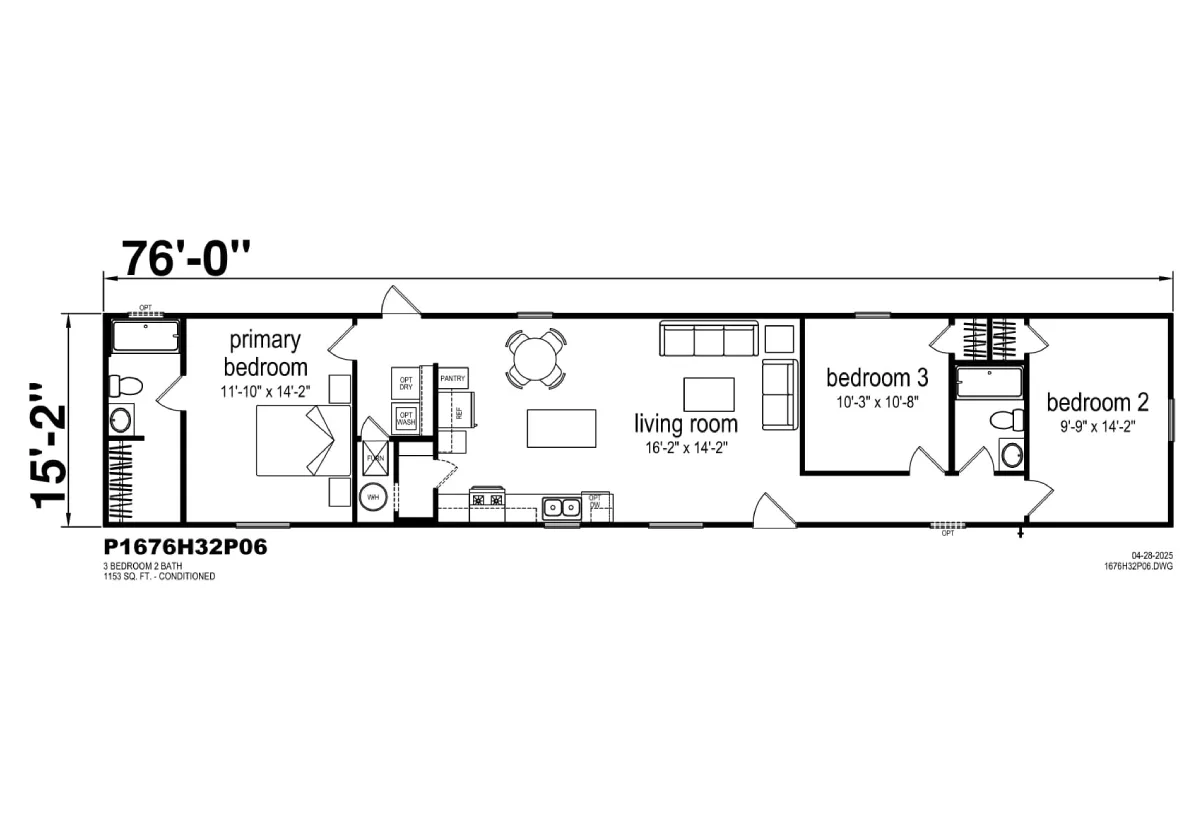 Prime Series / Monte 1676H32P06 floor plan, drawn by Champion Homes