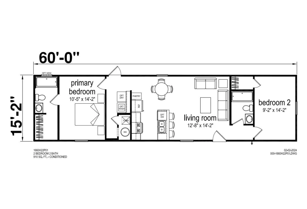 Prime Series / Spire 1660H22P01 floor plan, drawn by Champion Homes